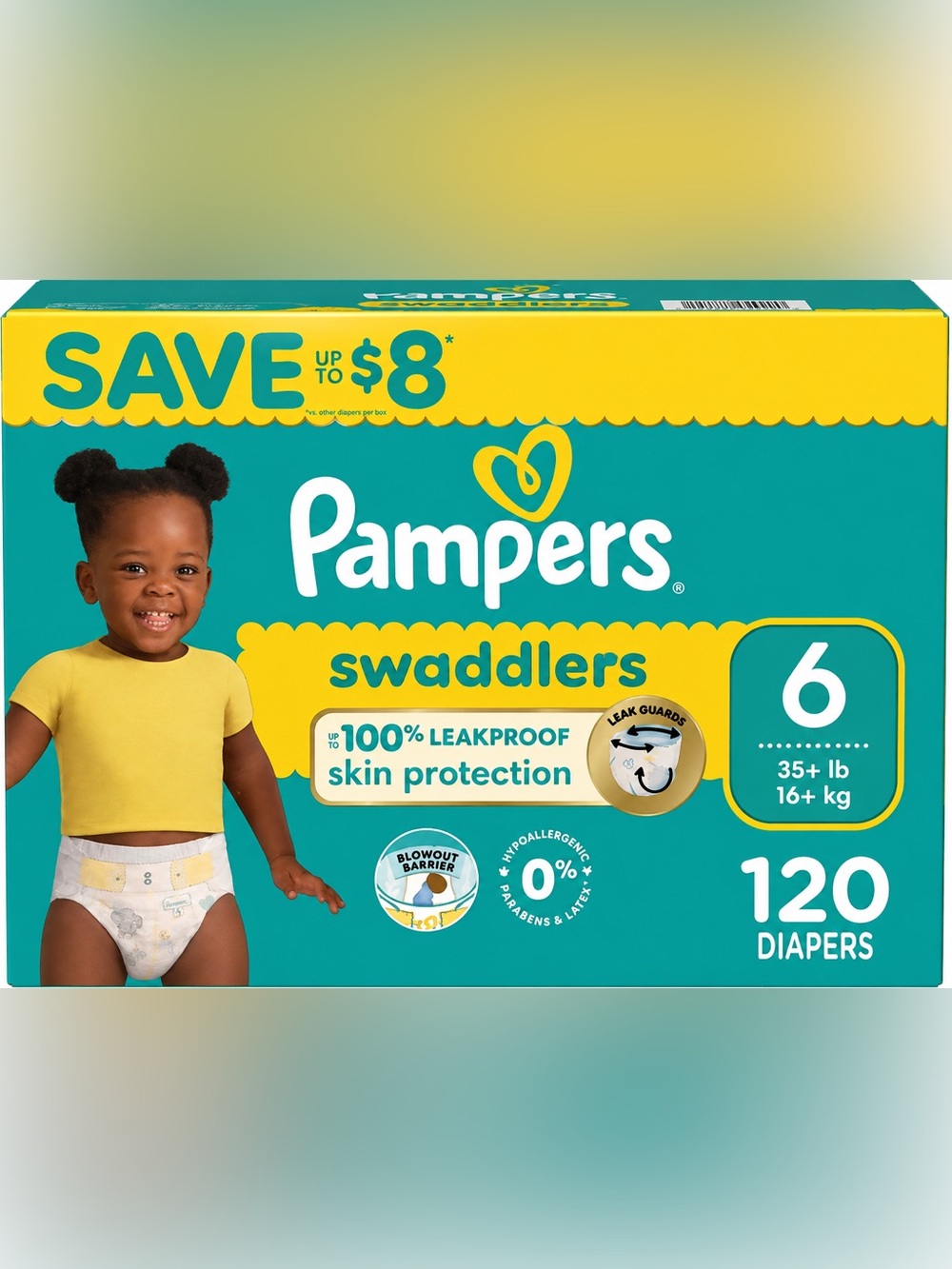 Swaddlers Size 6 Diapers - Teal/Yellow (120 Count)